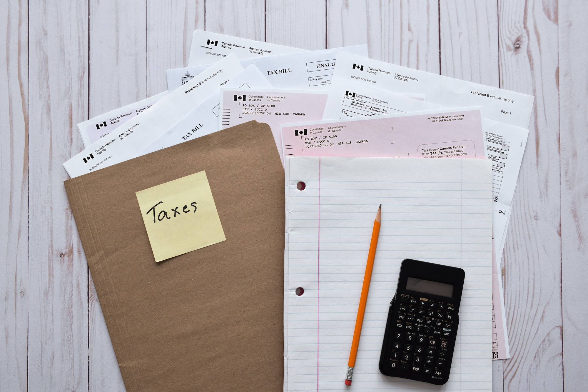 File folder with paperwork to prepare yearly annual taxes